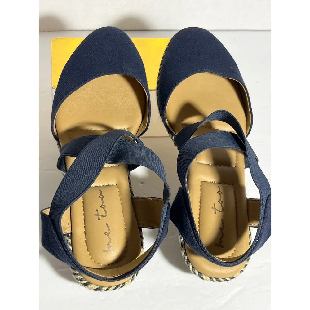Me Too Dixie-BC Navy Blue Espadrille Wedge Sandals Bohemian 6M Elastic Straps
